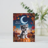 Schattige Wolf met Halloween-kunst van de halve ma Briefkaart (Staand voorkant)