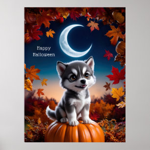 Schattige Wolf met Halloween-kunst van de halve ma Poster