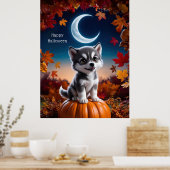Schattige Wolf met Halloween-kunst van de halve ma Poster (Keuken)
