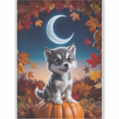 Schattige Wolf met Halloween-kunst van de halve ma Sticker (Voorkant)