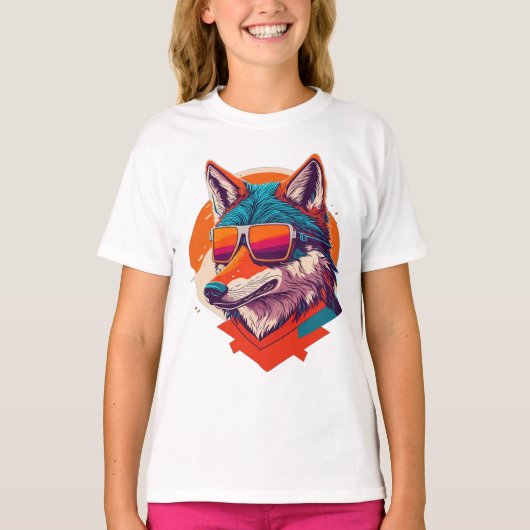 SCHATTIGE WOLF MET ZONNEBRIL. T-SHIRT (Voorkant)