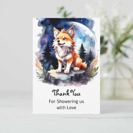 Schattige Wolf Pup Baby shower Bedankkaart (Staand voorkant)