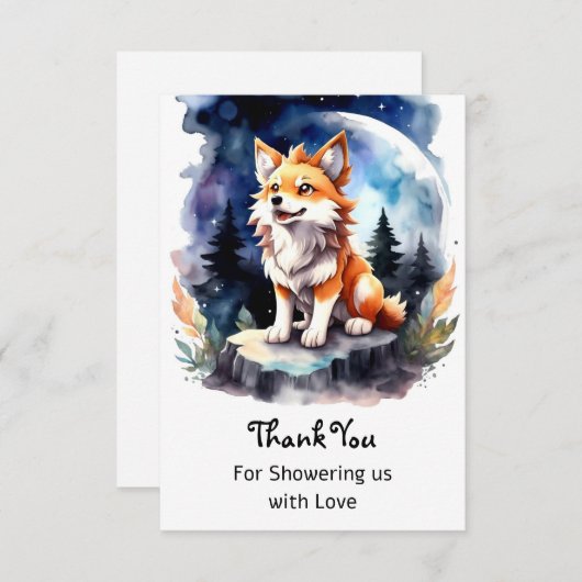 Schattige Wolf Pup Baby shower Bedankkaart (Voorkant / Achterkant)