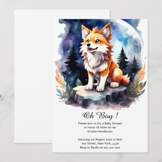 Schattige Wolf Pup Baby shower Kaart (Voorkant / Achterkant)