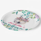 Schattige Wolf zoo dieren oerwoud Bloemen Verjaard Papieren Bordje (Gekanteld)