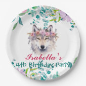 Schattige Wolf zoo dieren oerwoud Bloemen Verjaard Papieren Bordje (Voorkant)