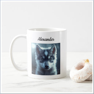 Schattige wolfbaby in het maanlicht koffiemok