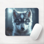 Schattige wolfbaby in het maanlicht muismat (Met muis)