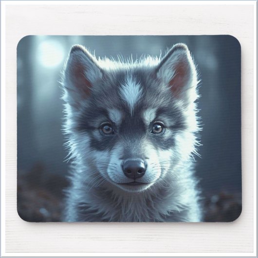 Schattige wolfbaby in het maanlicht muismat