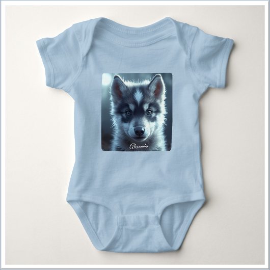 Schattige wolfbaby in het maanlicht romper