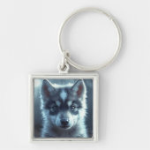 Schattige wolfbaby in het maanlicht sleutelhanger (Voorkant)