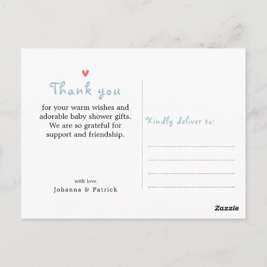 Schattige wolk Regen Hartjes Baby Shower Bedankt Briefkaart (Achterkant)