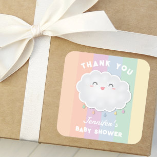 Schattige wolk regendruppels regenboog baby shower vierkante sticker
