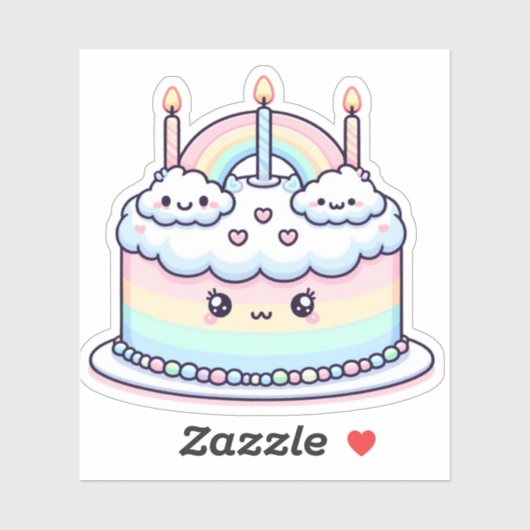 schattige wolk verjaardagstaart sticker (Vel)