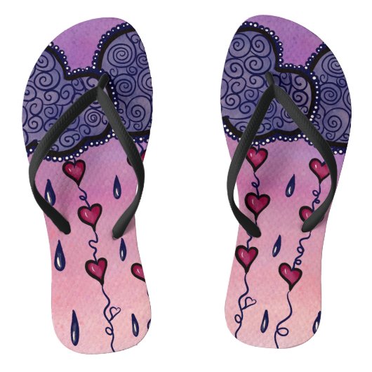 Schattige wolken, harten en regendruppels teenslippers (Voetbed)