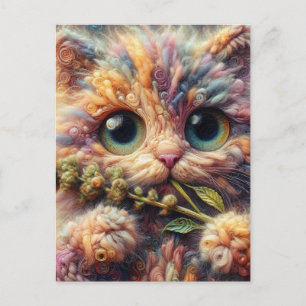 Schattige wollige kat met kattenkruid briefkaart