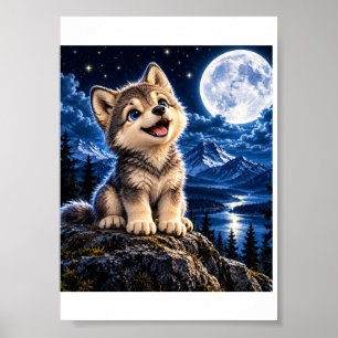 Schattige Wolvenpup - Maanlicht Avontuur Poster