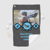 Schattige Wood Duck Monogram Foto Golfhanddoek (Insitu)