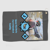 Schattige Wood Duck Monogram Foto Golfhanddoek (Horizontaal)