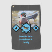 Schattige Wood Duck Monogram Foto Golfhanddoek (Voorkant)