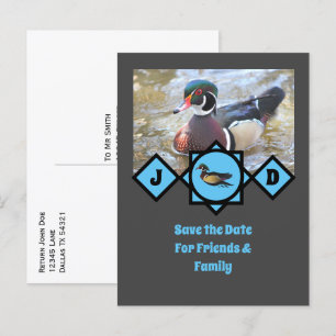 Schattige Wood Duck Monogram Foto Uitnodiging Briefkaart