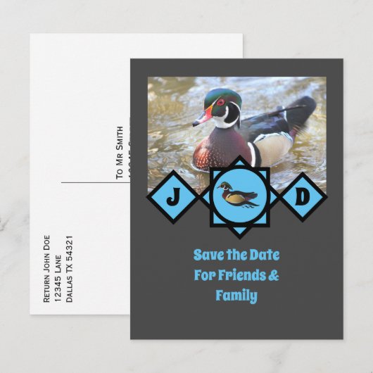 Schattige Wood Duck Monogram Foto Uitnodiging Briefkaart (Voorkant / Achterkant)