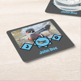 Schattige Wood Duck Name Tag Foto Kartonnen Onderzetters