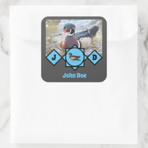 Schattige Wood Duck Name Tag Foto Vierkante Sticker