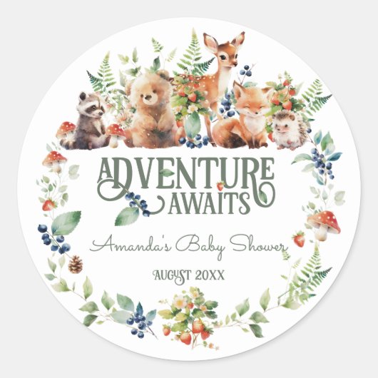 Schattige Woodland Animal Adventure Neutraal Baby  Ronde Sticker (Voorkant)