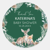 Schattige Woodland Animals Baby shower Dank u wel Ronde Sticker (Voorkant)