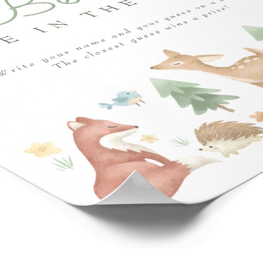 Schattige Woodland Animals Baby shower Guessing sp Poster (Hoek)