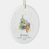 Schattige Woodland Animals Baby's eerste kerstfoto Keramisch Ornament (Rechts)