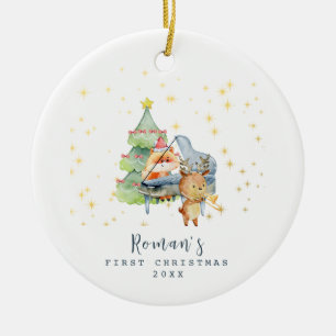 Schattige Woodland Animals Baby's eerste kerstfoto Keramisch Ornament