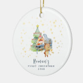 Schattige Woodland Animals Baby's eerste kerstfoto Keramisch Ornament (Links)