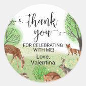 Schattige Woodland Animals Fox Elegant Script Beda Ronde Sticker (Voorkant)