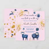Schattige Woodland Animals Pink & Navy Blue Galaxy Save The Date (Voorkant / Achterkant)