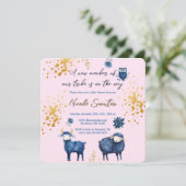 Schattige Woodland Animals Pink & Navy Blue Galaxy Save The Date (Staand voorkant)