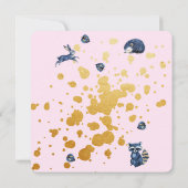 Schattige Woodland Animals Pink & Navy Blue Galaxy Save The Date (Achterkant)