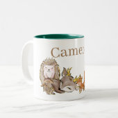 Schattige Woodland Baby Animals Aangepaste naam Tweekleurige Koffiemok (Voorkant links)