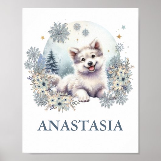 Schattige woodland baby dier wolf hond winter them poster (Voorkant)