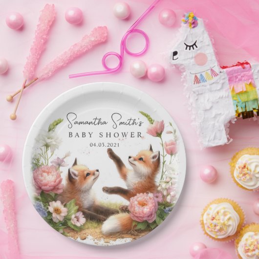 Schattige Woodland Baby Foxes Spring Baby shower Papieren Bordje (Feest)