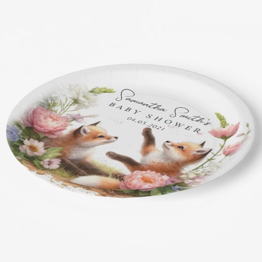Schattige Woodland Baby Foxes Spring Baby shower Papieren Bordje (Gekanteld)
