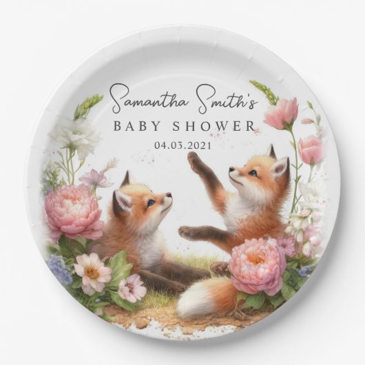 Schattige Woodland Baby Foxes Spring Baby shower Papieren Bordje (Voorkant)