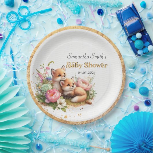 Schattige Woodland Baby Foxes Spring Baby shower Papieren Bordje (Feest)