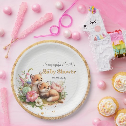 Schattige Woodland Baby Foxes Spring Baby shower Papieren Bordje (Feest)