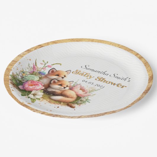 Schattige Woodland Baby Foxes Spring Baby shower Papieren Bordje (Gekanteld)