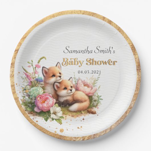 Schattige Woodland Baby Foxes Spring Baby shower Papieren Bordje (Voorkant)