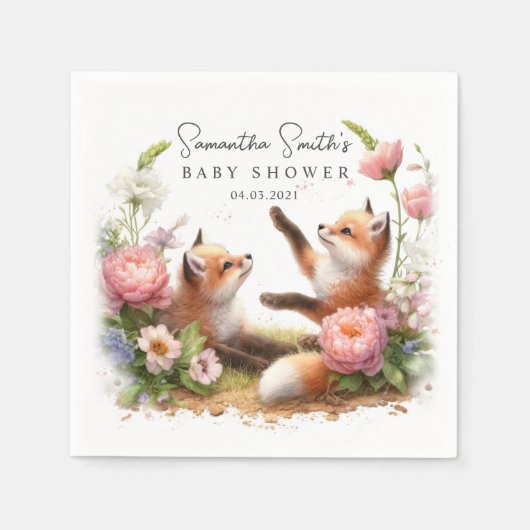 Schattige Woodland Baby Foxes Spring Baby shower Servet (Voorkant)