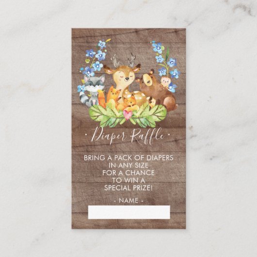 Schattige Woodland Baby shower Luier Raffle ticket Informatiekaartje (Voorkant)