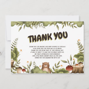 Schattige Woodland beer grillig Dank U Baby shower Bedankkaart